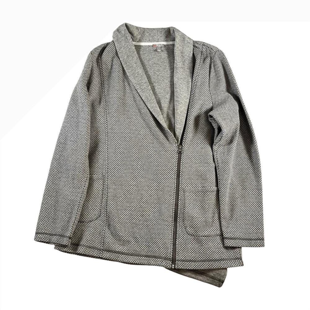 Talbots Womens Gray Textured Knit Zip Front Cardigan Blazer Jacket Size‎ Large